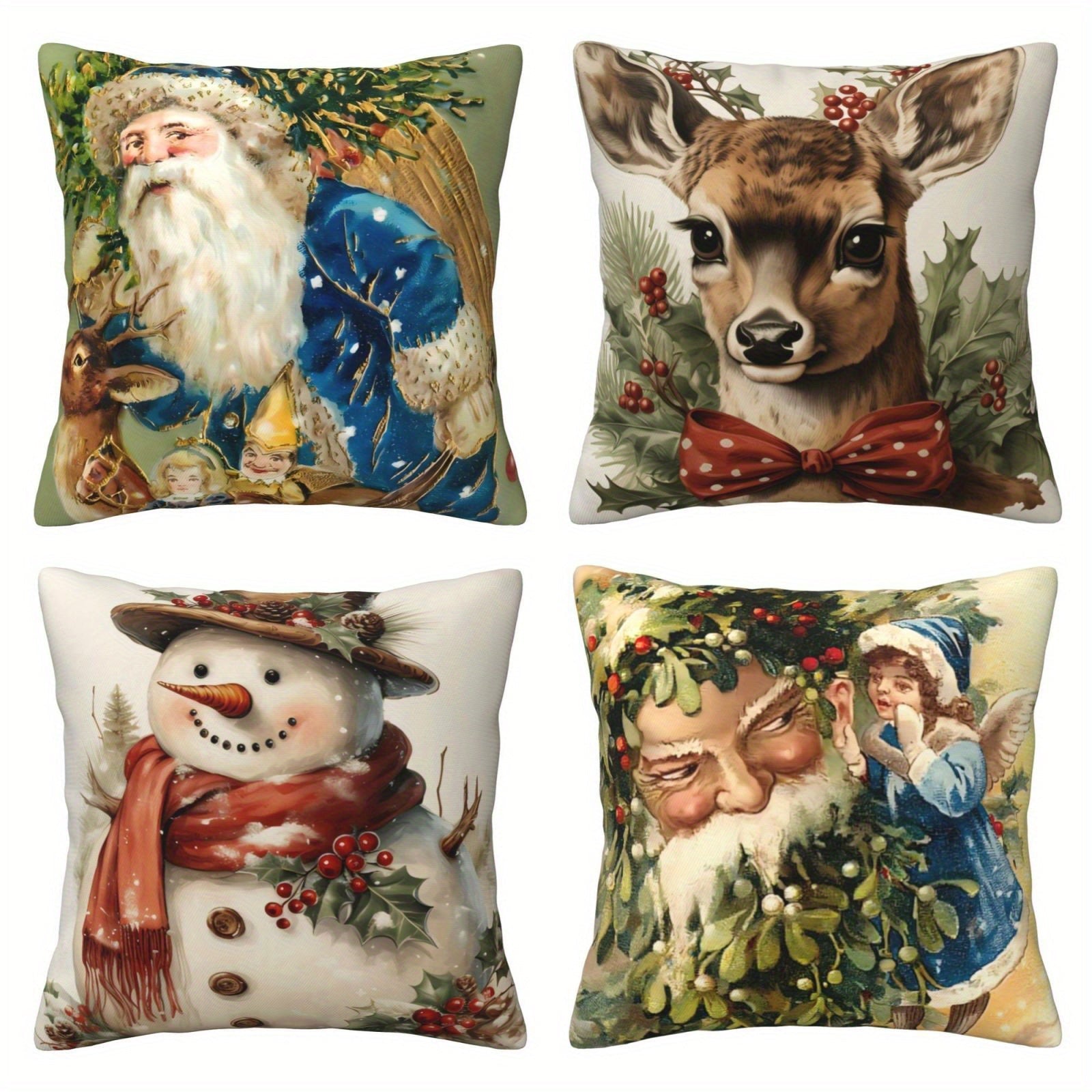 Christmas Pillow Covers Set of 4 or Individual 45x45cm Snowman Reindeer Father Christmas Holiday Decor