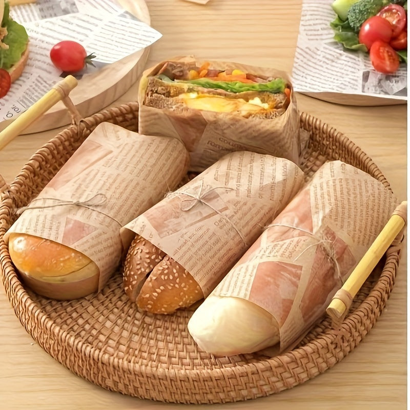 Set of 50 Oil-Resistant Greaseproof Food Wrapping Sheets for Sandwiches and Burgers