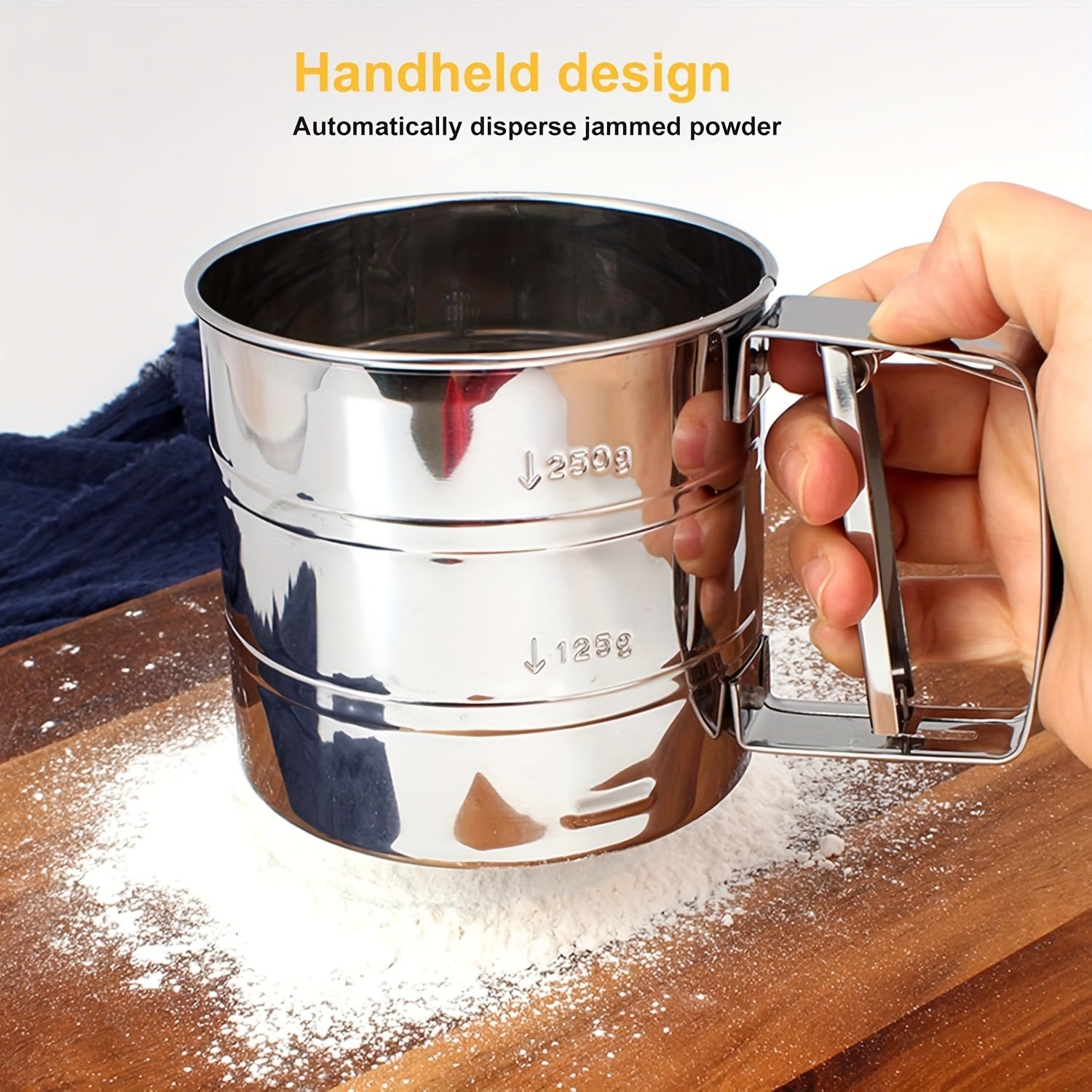304 Stainless Steel Flour Sifter with Double Layer Fine Mesh for Baking and Cooking