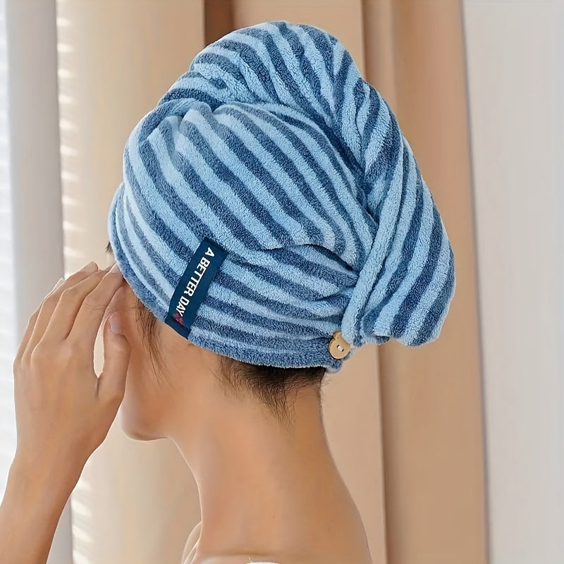 Striped Quick-Dry Headscarf Hair Towel Wrap Soft Bathroom Accessory