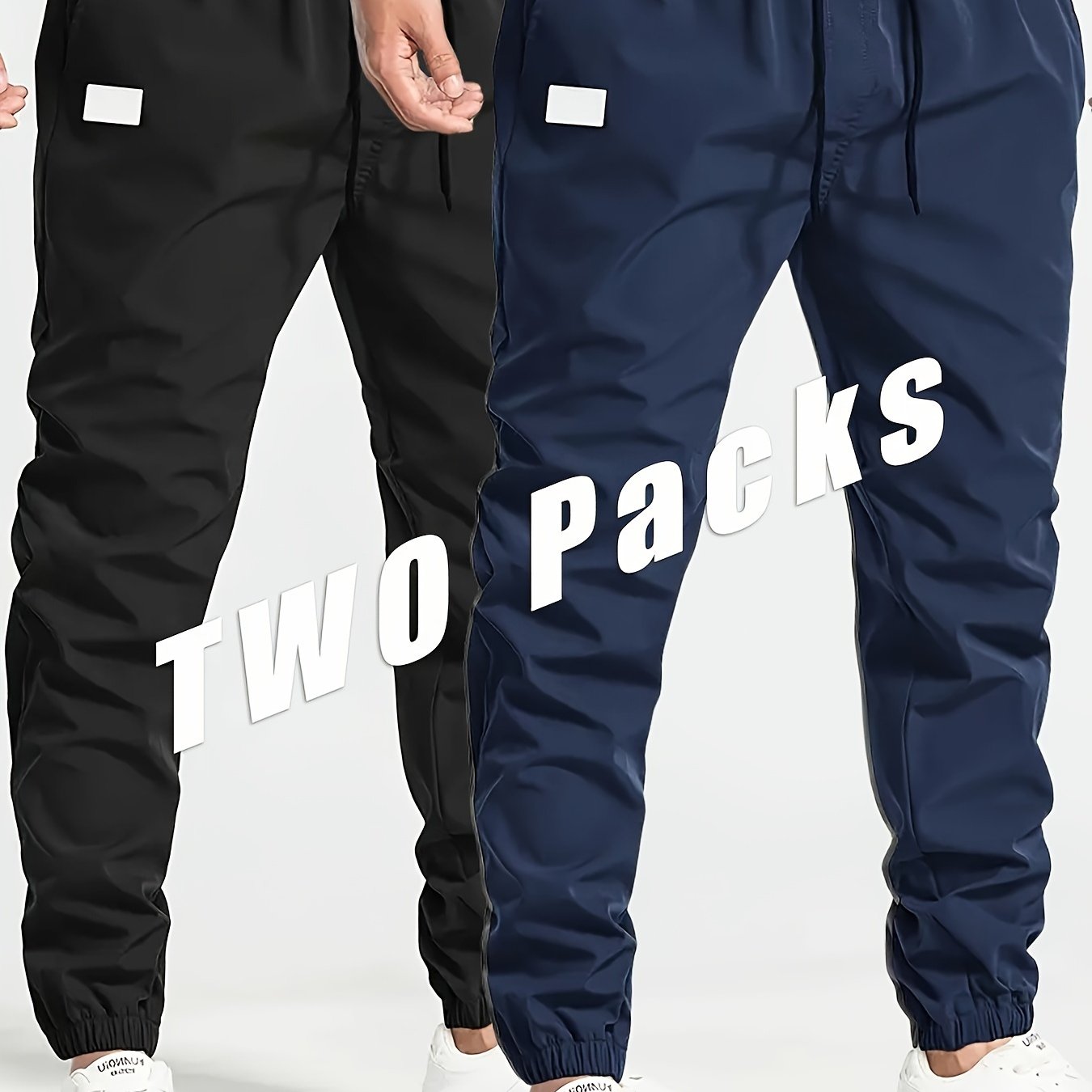 Men's Cargo Pants 2-Pack Loose Fit Drawstring Solid Polyester for Hiking Outdoor