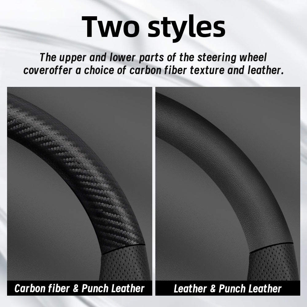 Car Carbon Fiber Texture Steering Wheel Cover Universal Fit for Cars Black Burgundy Orange