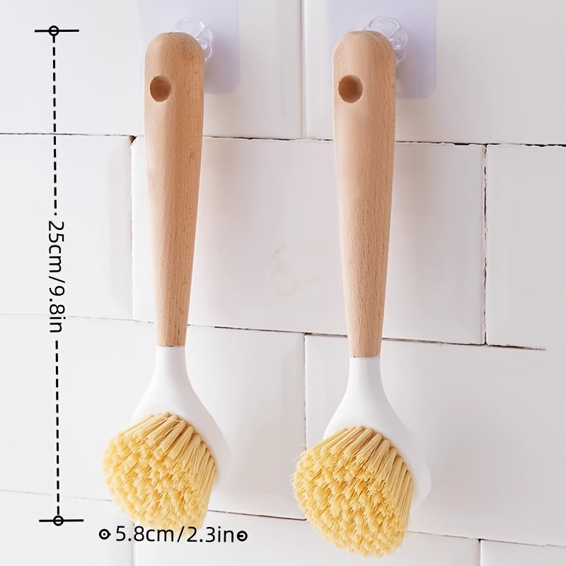 Bambuk tutqichli va mustahkam choʻtkilar bilan uzun tutqichli idish choʻpqi, oshxona tozalash uchun oq