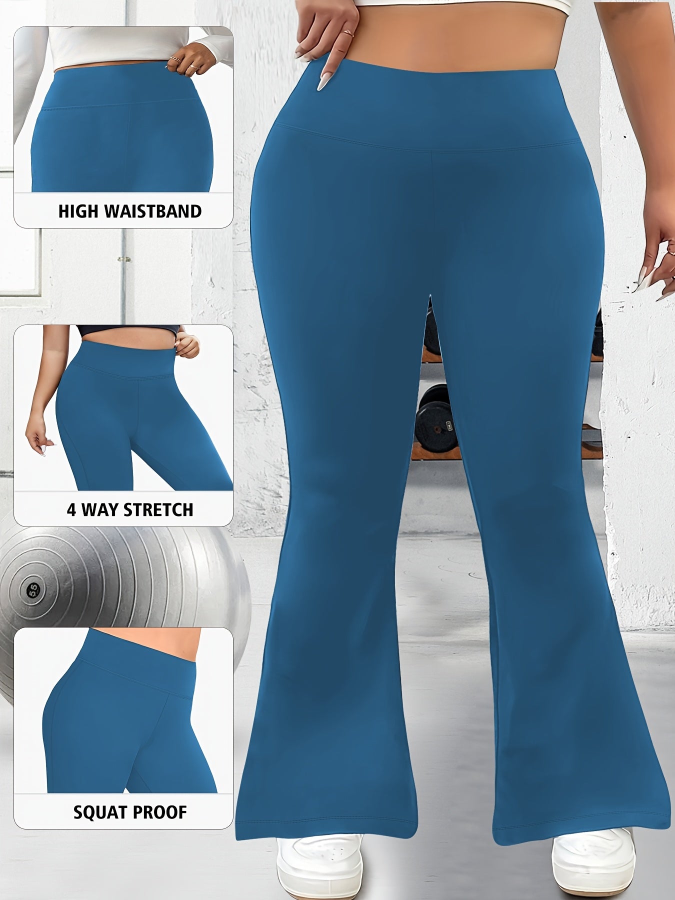 Plus Size Flare Leg Pants Pack High Waist Polyester Knit Stretchy Spring Summer Fall