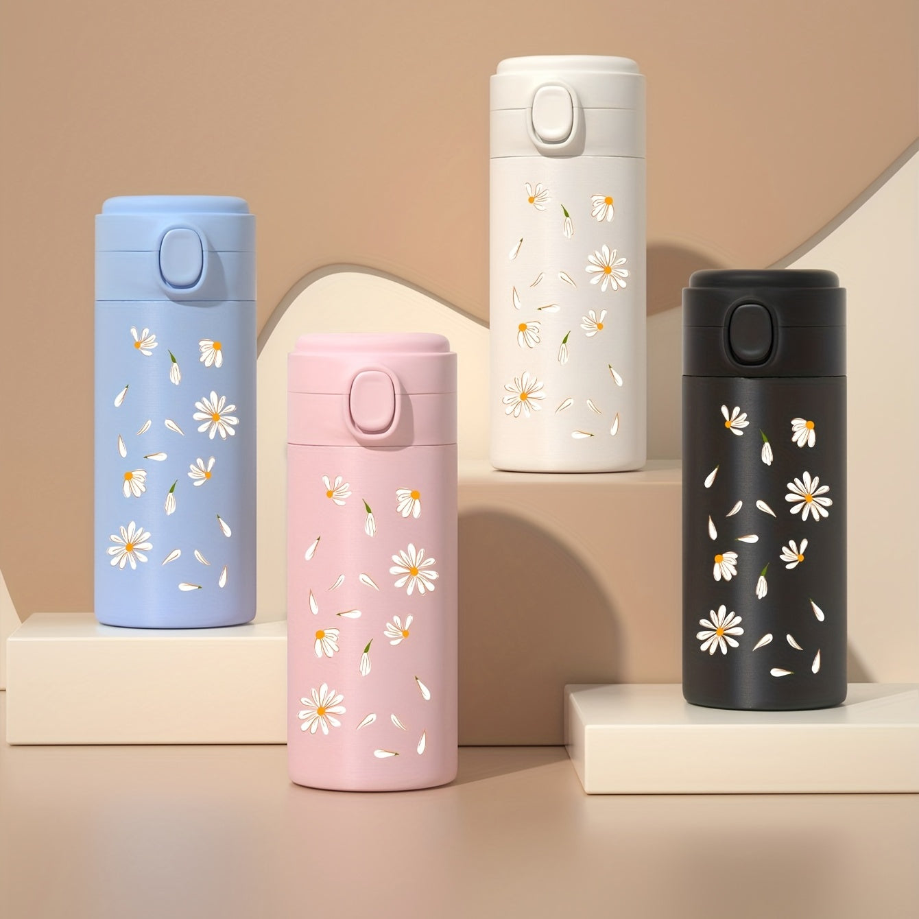 Daisy Pattern Vacuum Flask 350ml Stainless Steel Leakproof Thermal Bottle