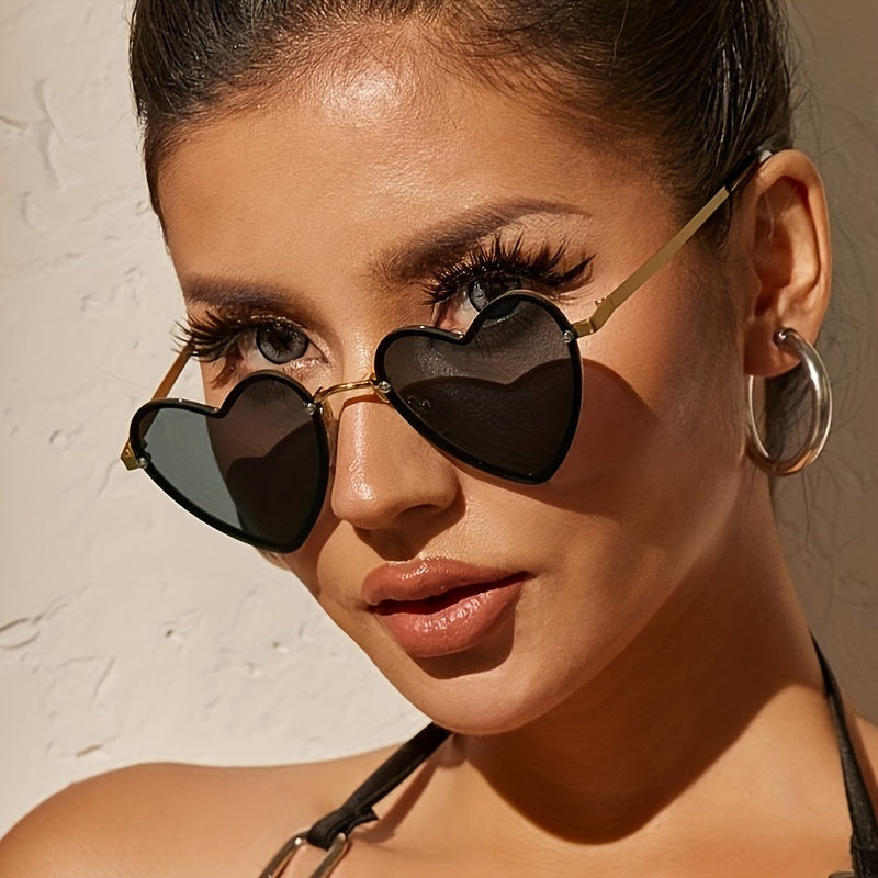 Women's Heart-Shaped Metal Frame Sunglasses Anti-Glare Fashion for Beach Vacation