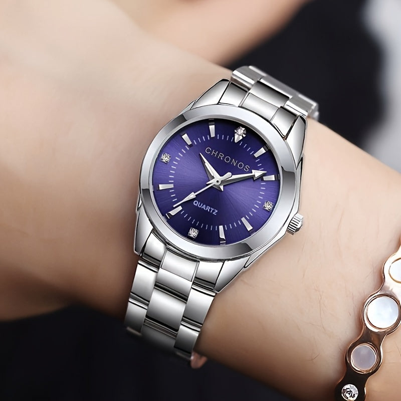 Women's Quartz Watch Stainless Steel Band Round Zinc Alloy Case Business Casual Gift