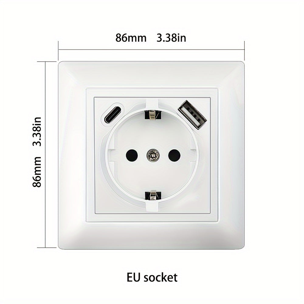 EU Type-C USB Wall Socket Flame Retardant PC Panel 110V-250V 16A Standard Socket
