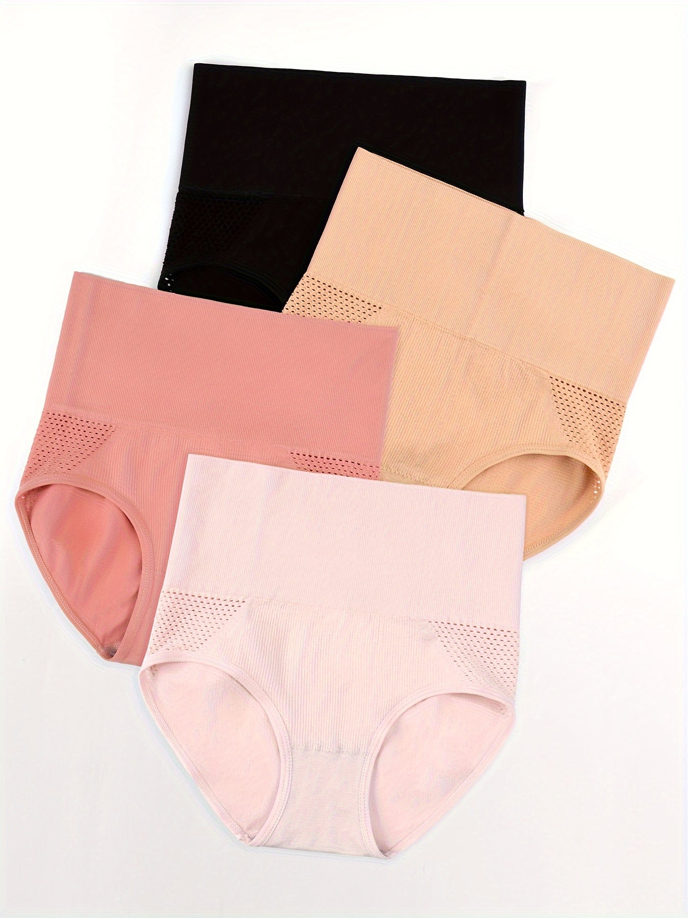 Women’s High Waist Tummy Control Shapewear Panties 4 Pack Breathable Mesh Postpartum Body Slimming