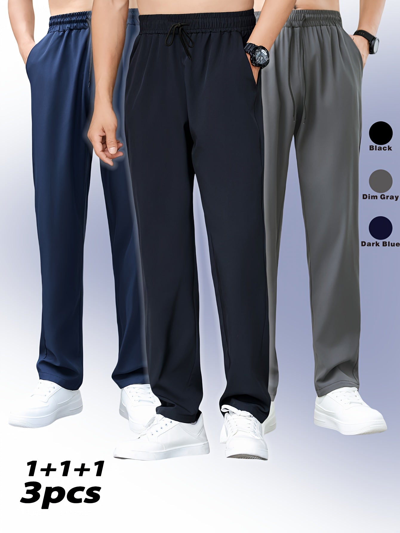 Men's Polyester Pants Regular Fit All-Season Solid Color Sports Casual