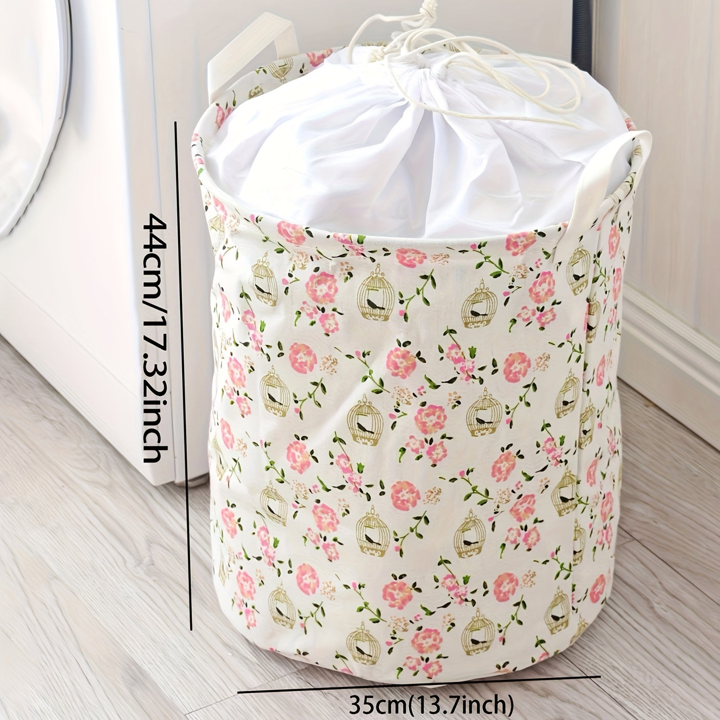 Floral Print Collapsible Laundry Basket for Clothes and Storage
