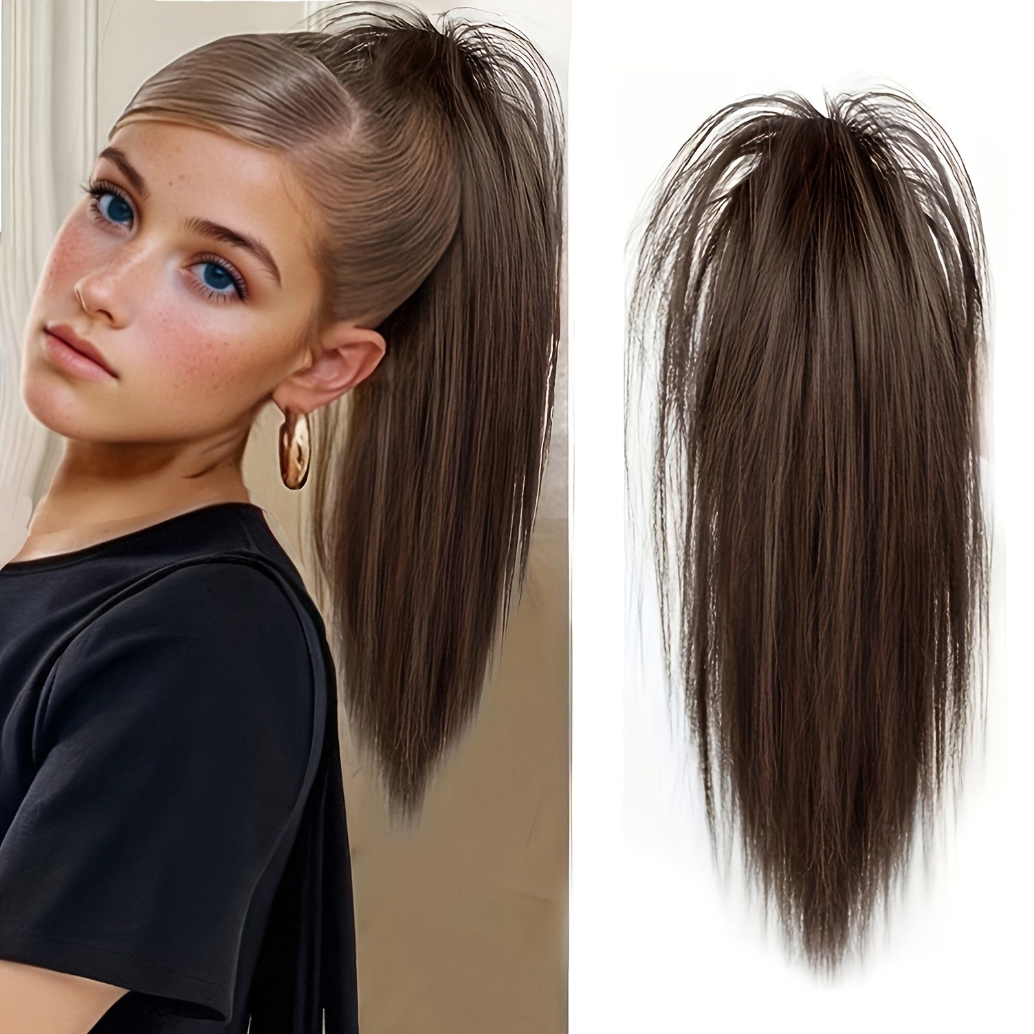 Women's Synthetic Claw Clip Ponytail Extension Medium Long Straight Hair for Daily Use