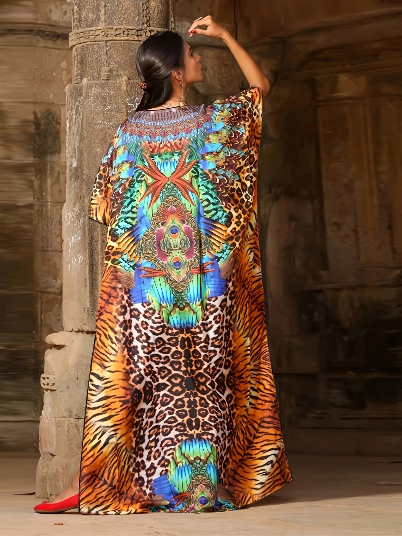 Plus o'lchamli maxi kaftan kiyi V-shakli bo'yin Batwing qo'lqopli abaya Islom kiyimi