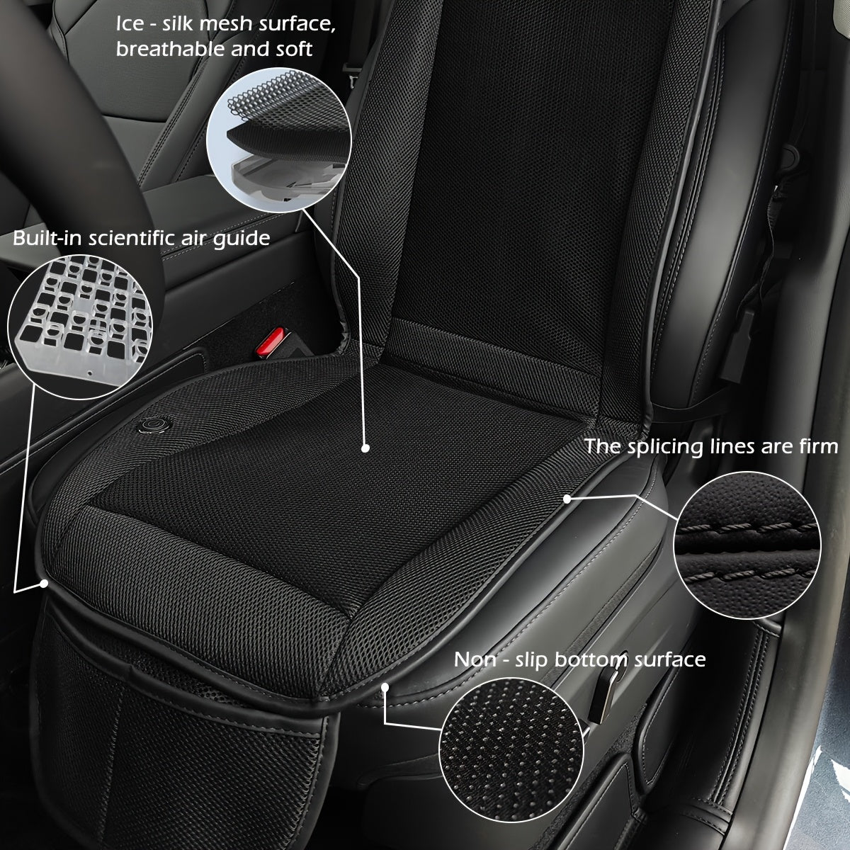 Car Seat Cushion With 360° Turbo Fan, Breathable Mesh, Portable Cooling