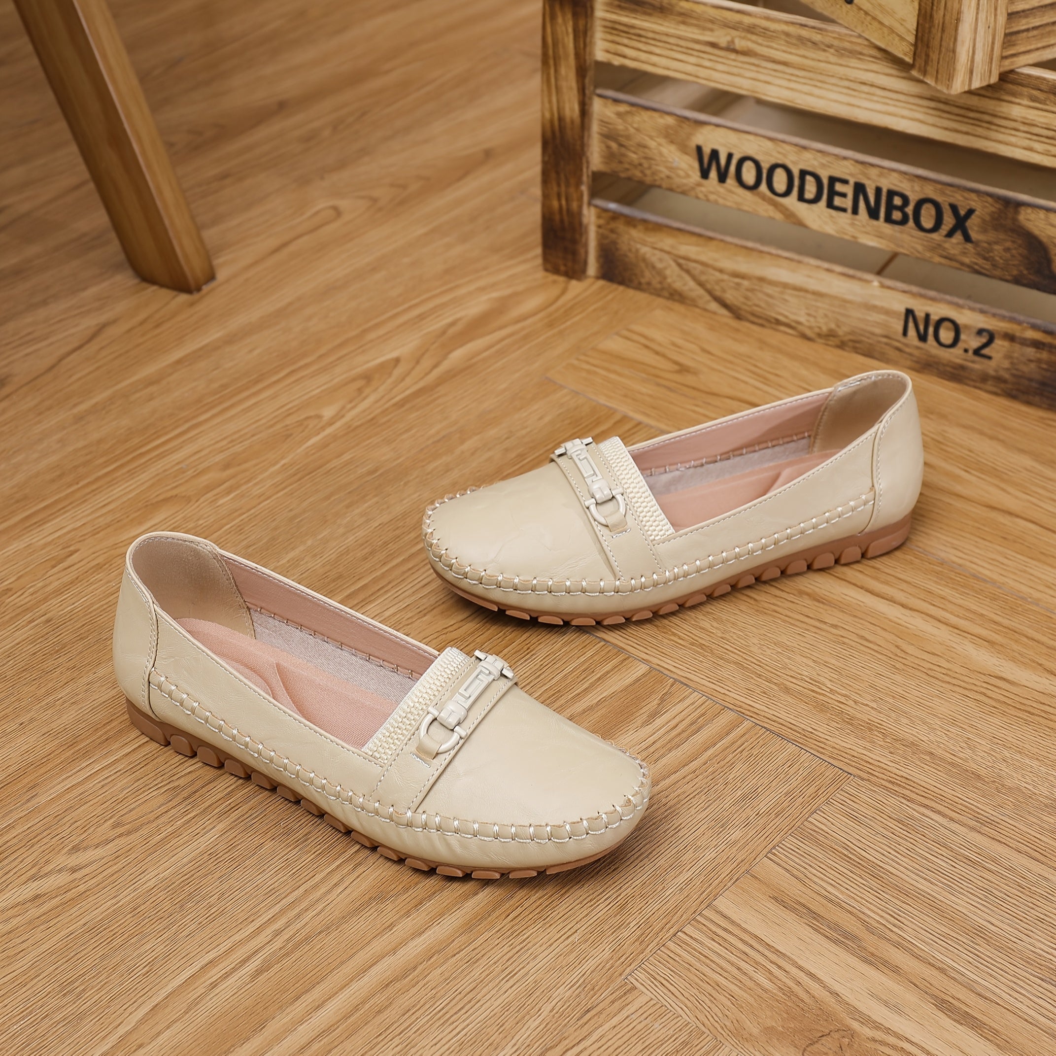 Women’s Breathable Flat Shoes - Round Toe Slip-Ons, White, All-Season