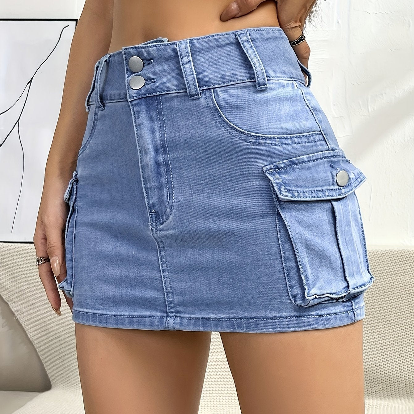 Women's Plus Size Light Blue Denim Skirt High Waist Casual Mini