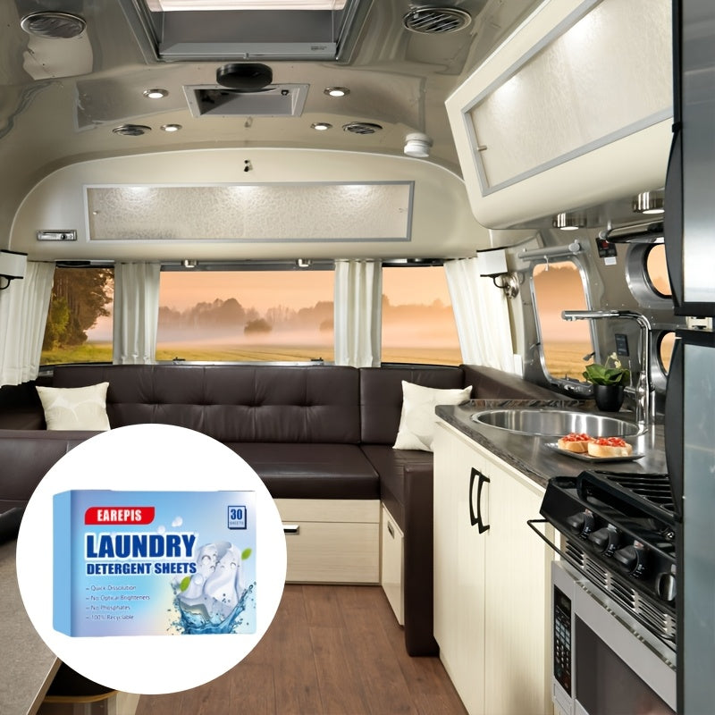 Hojas de detergente para ropa con eliminación de manchas y aroma fresco para hogar, viajes en RV, livianas y portátiles