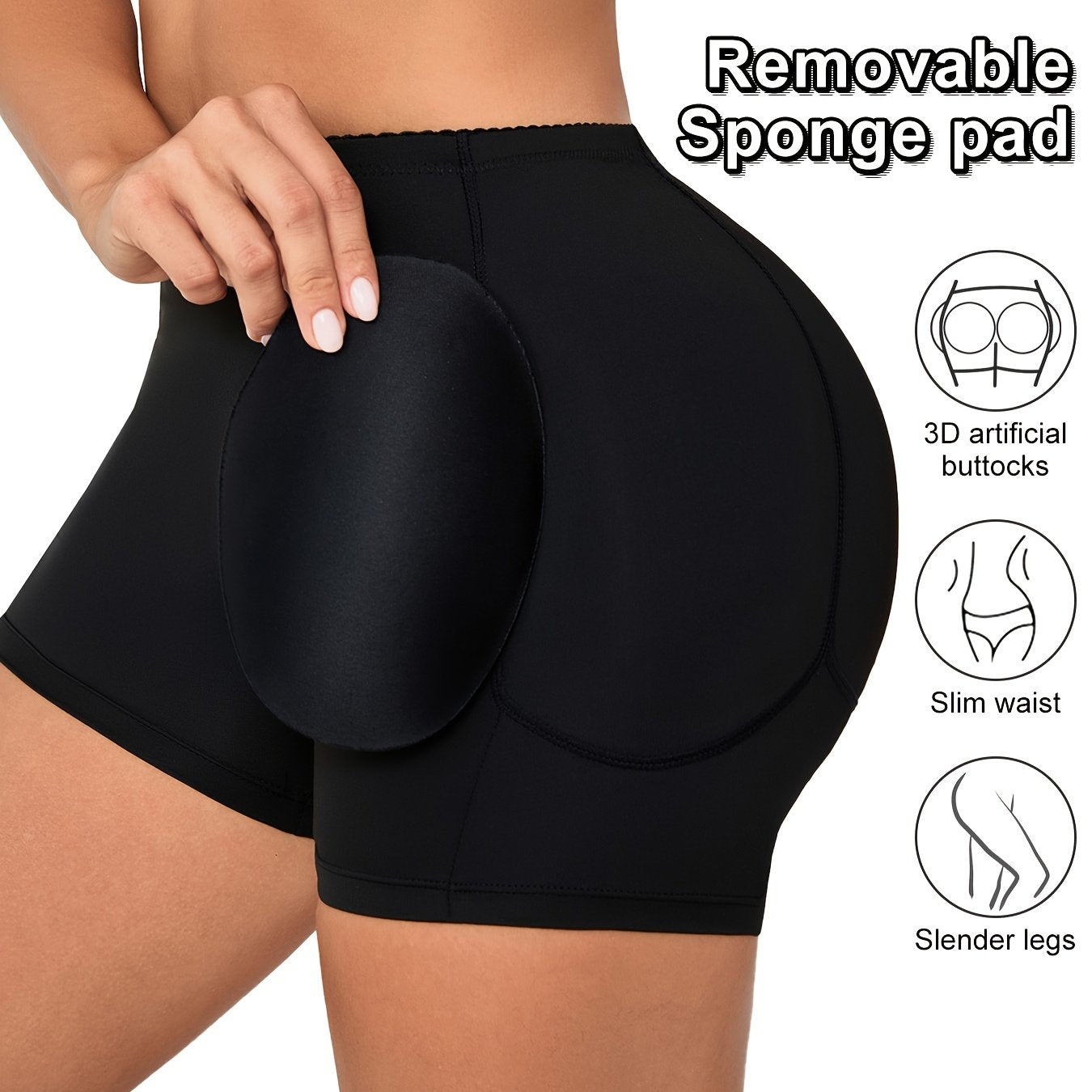 High-Waist Tummy Control Shapewear Shorts for Women Black Removable Pads Pockets