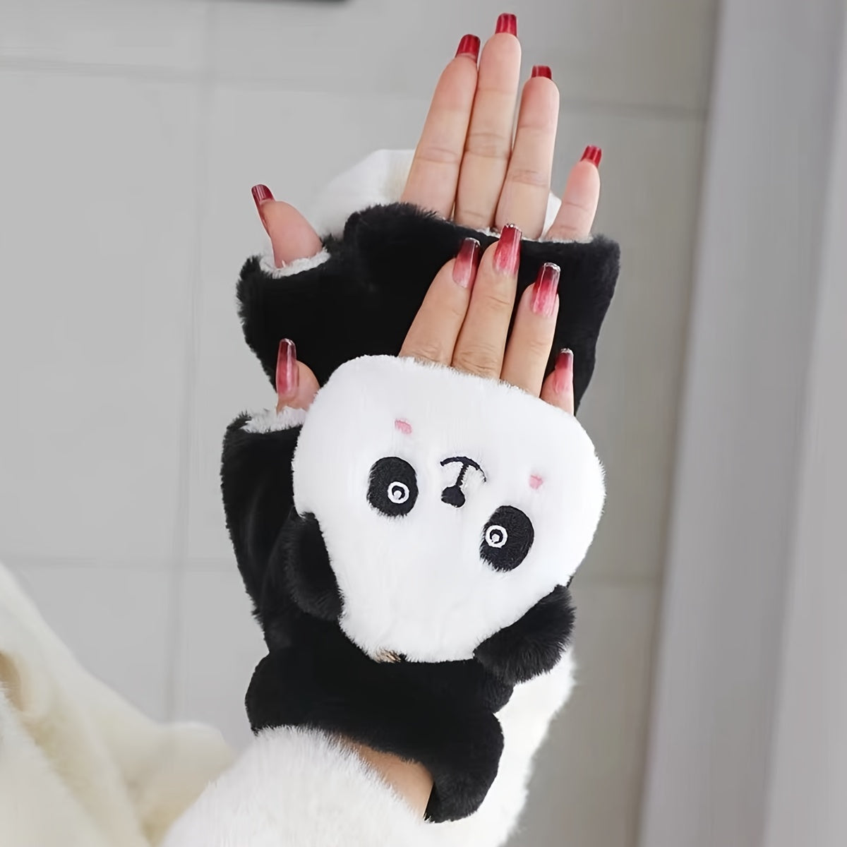 Women's Animal Cartoon Winter Mittens with Flip Tops Plush Warm Casual