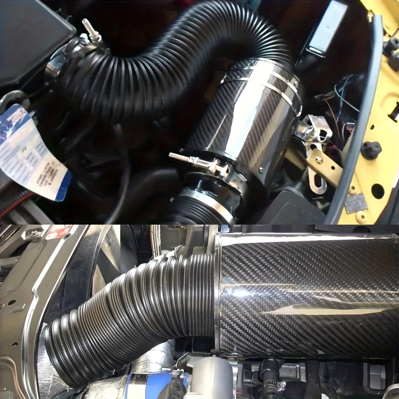 Universal Carbon Fibre Cold Air Intake Kit for Cars, 3-Inch Hose Adapter