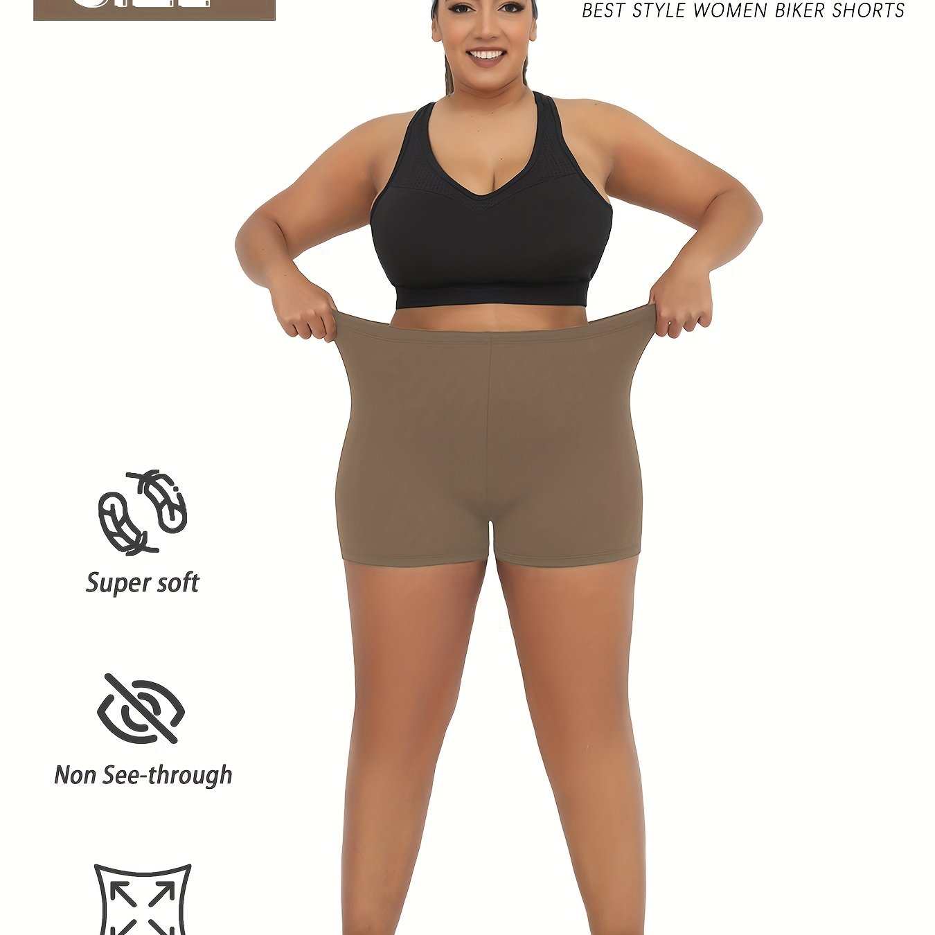 Pantalones cortos de ciclista para mujer talla grande negros, no transparentes, para yoga y entrenamiento, con estiramiento en 4 direcciones