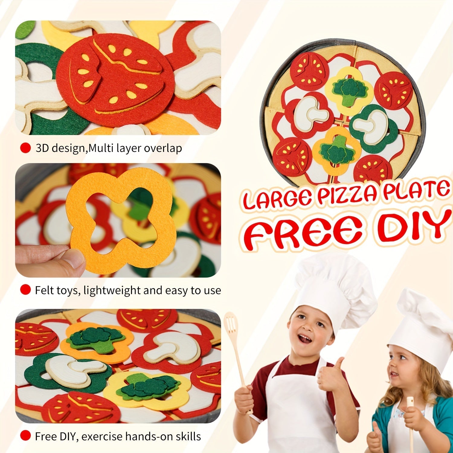 Kids' Toy Food Set 41-Piece Velvet Pizza Play Food for Children Kitchen Roleplay