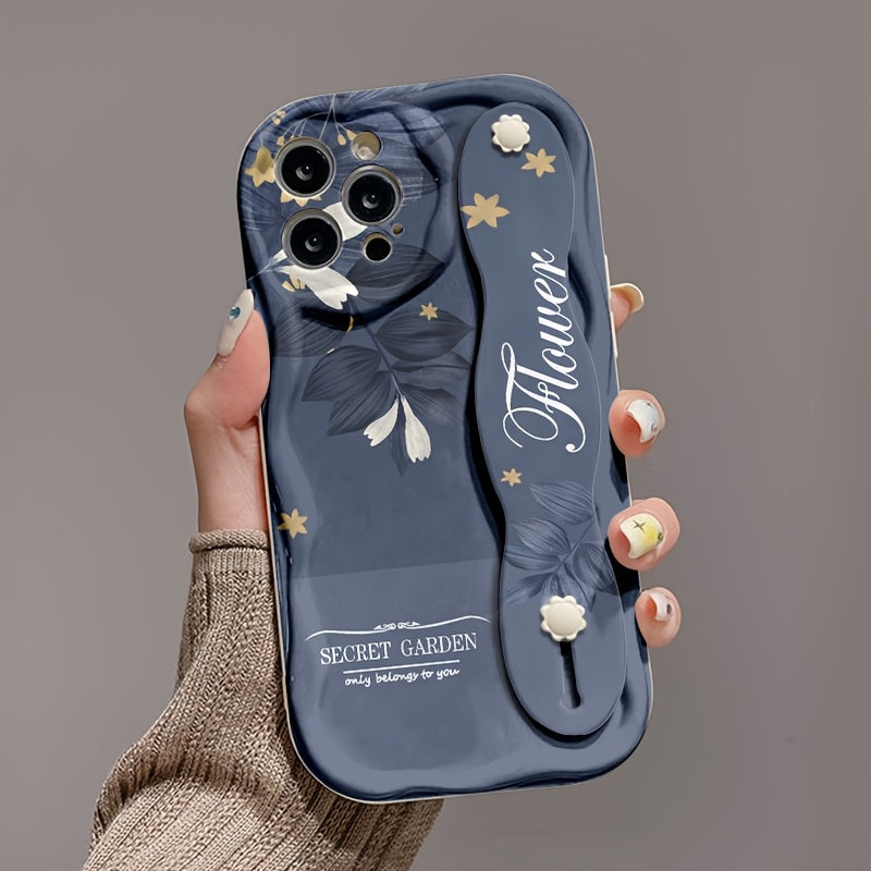 Funda de silicona con estampado de flores azul oscuro para Apple y Samsung Series