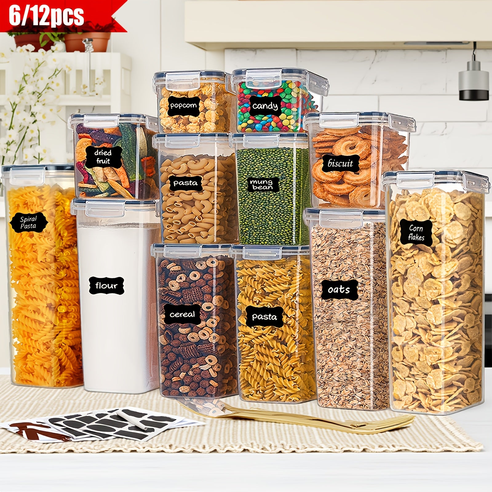 6/12 Pack BPA-Free Airtight Food Storage Containers with Lids Durable Plastic Canisters