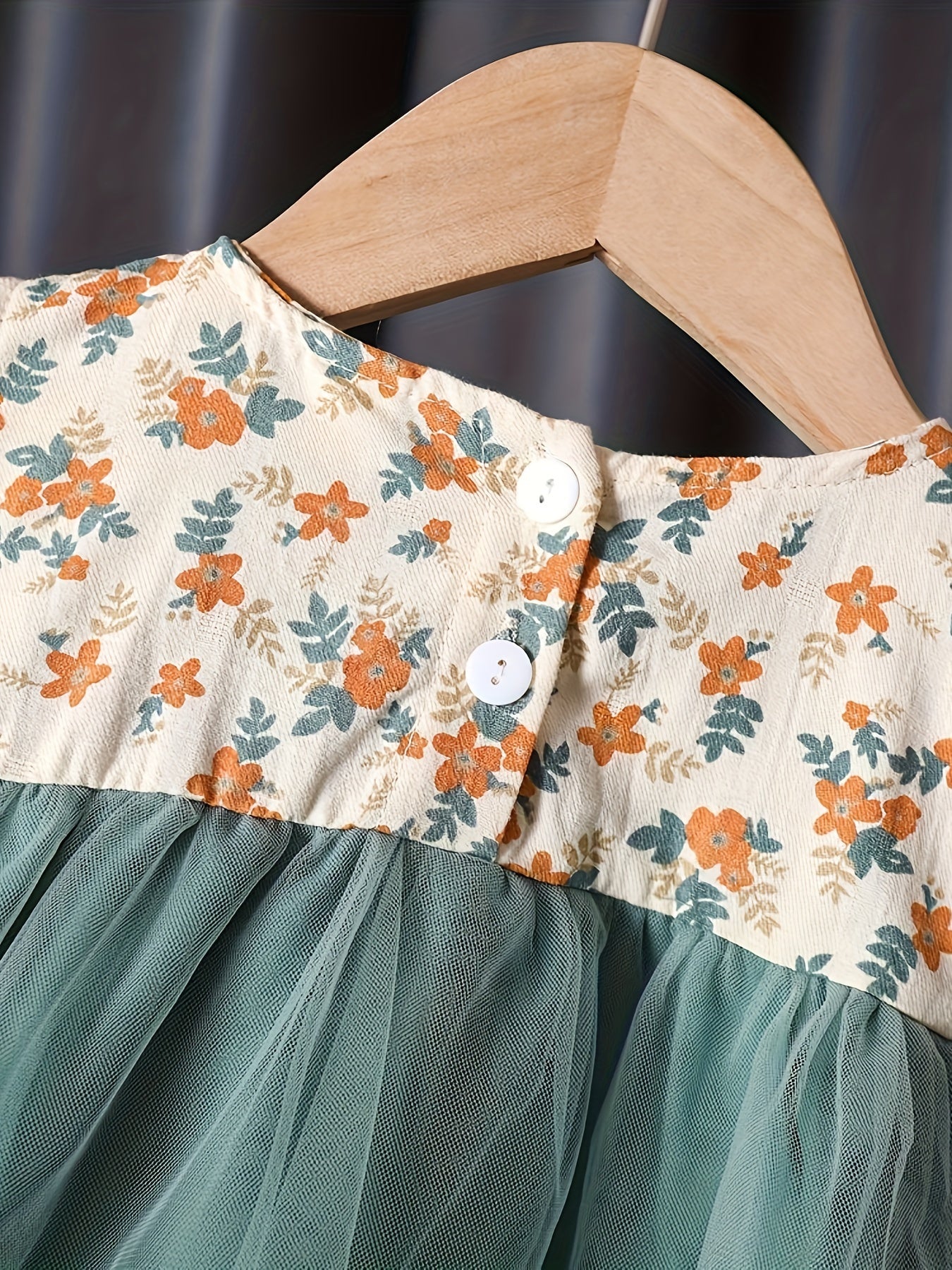 Girls Summer Floral Print Tulle Dress with Ruffle Trim and Knee Length