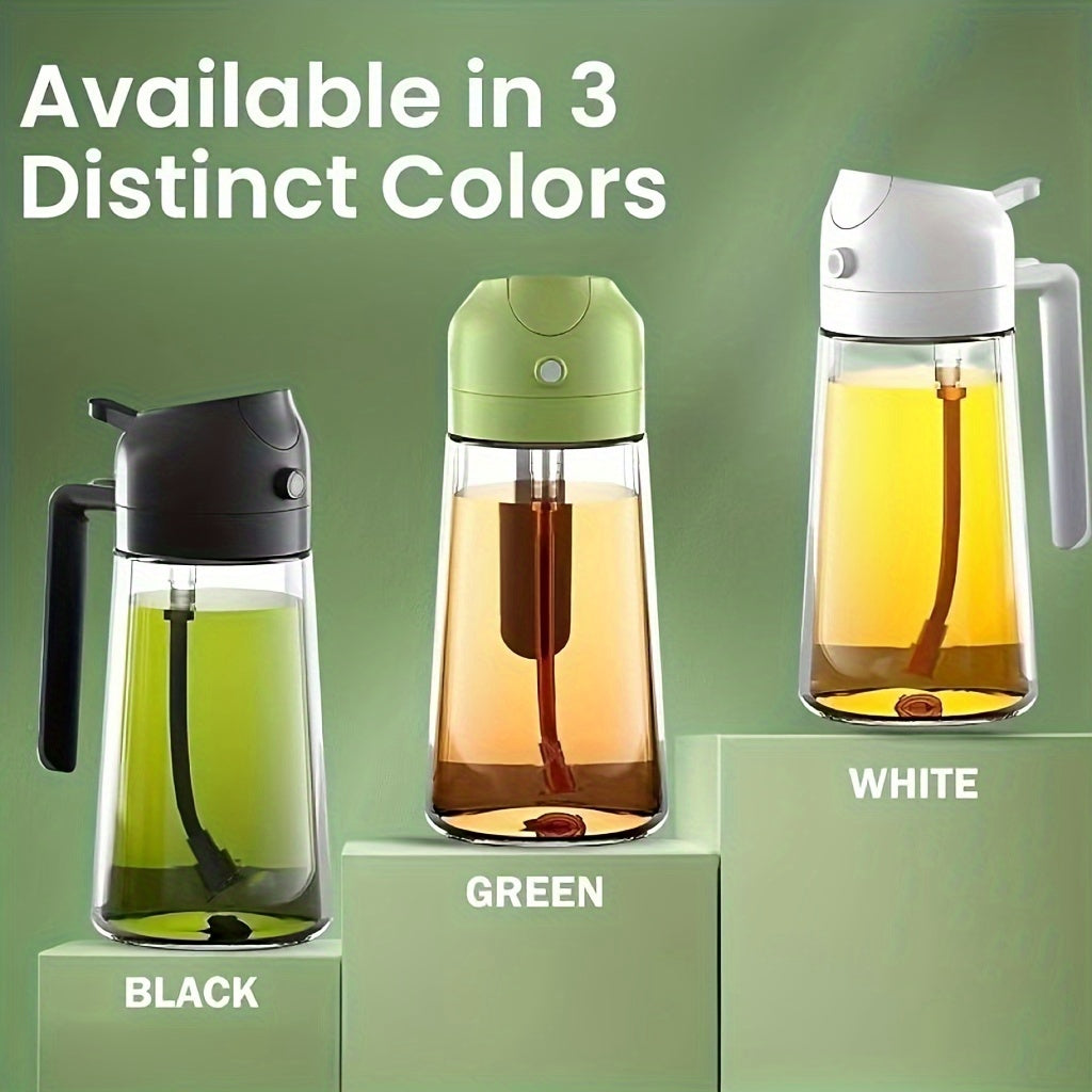 Dispensador de aceite de vidrio de 16 oz y pulverizador, forma redonda, negro, para cocina, cocina, barbacoa, ensalada