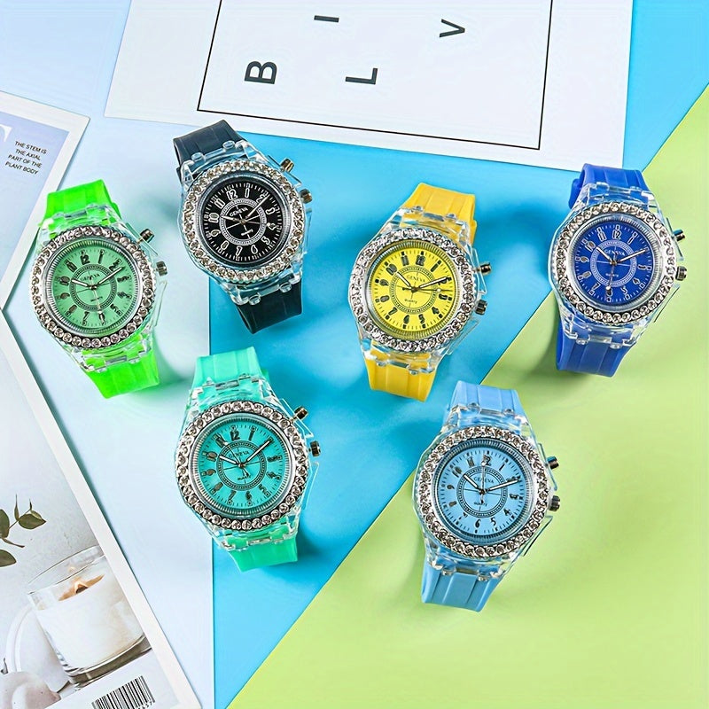 Luminous Student Digital Watch with Rhinestones Candy Colors for Teenagers