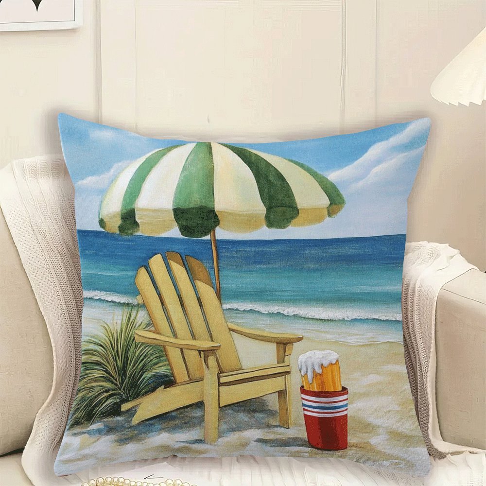 Beach Theme Flannel Cushion Cover 45.72cm Square Zippered Sofa Bedroom Living Room Car