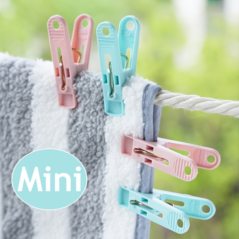 Set de pinzas de ropa de plástico mini con cesta de almacenamiento para secar calcetines y artículos del hogar
