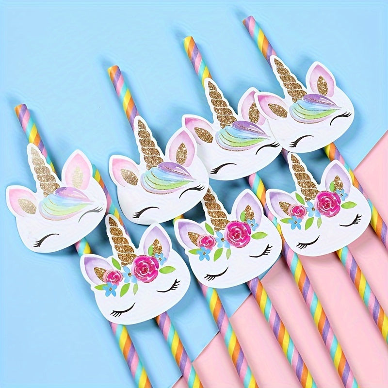 Set of 20 Unicorn Paper Straws for Parties, Birthdays, Weddings, Baby Showers