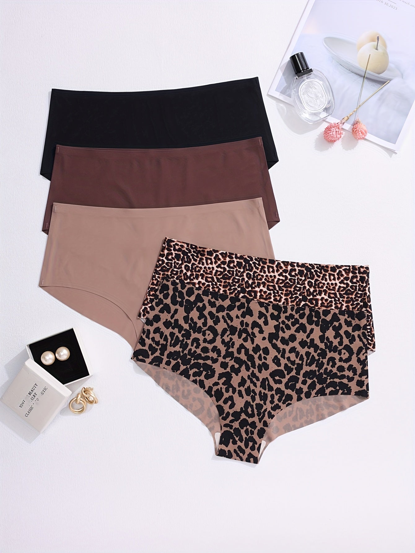 Women’s Leopard Print Seamless Briefs 85% Polyamide 15% Elastane 5 Pack