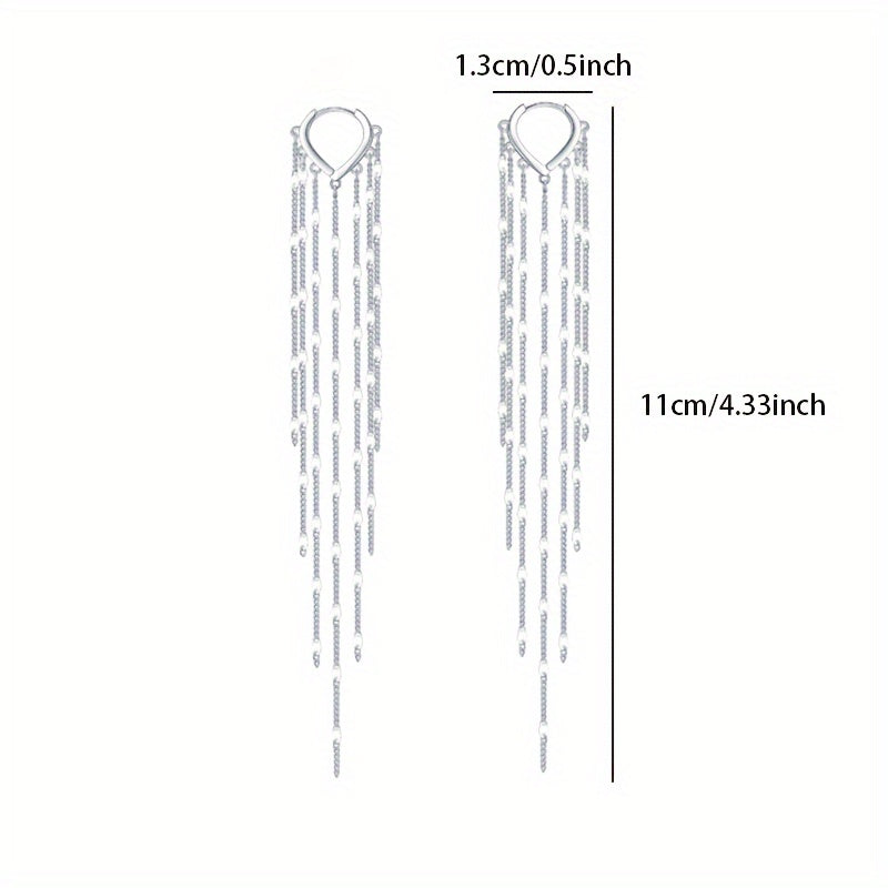 Hypoallergenic Silver Heart Tassel Earrings for Women Long Dangle Jewelry