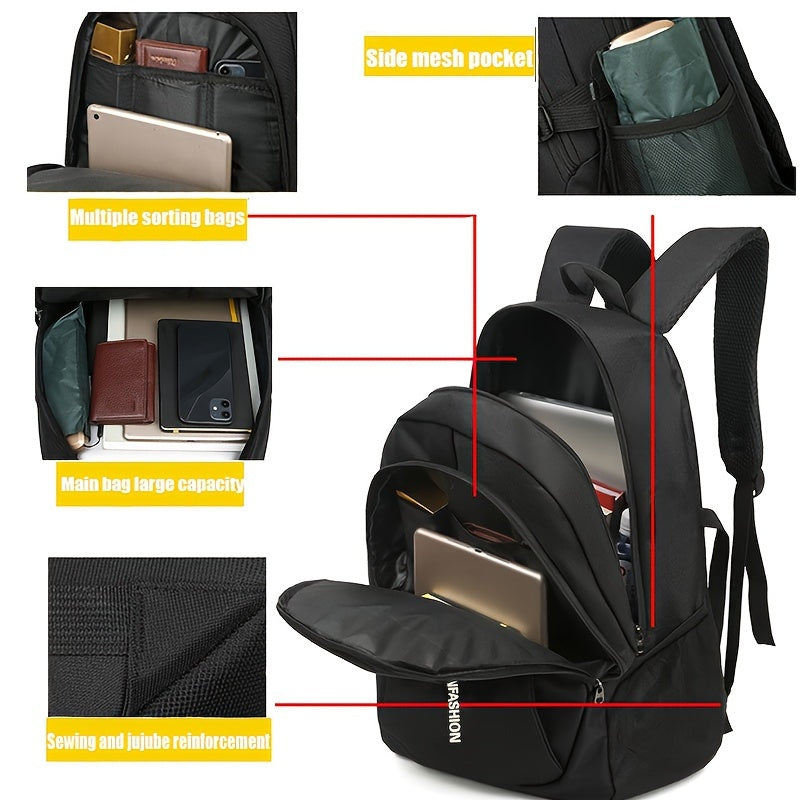 Men's Nylon Backpack Large Capacity Laptop Compartment Casual School Travel