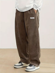 Men's Casual Corduroy Pants with Drawstring Waist for Outdoor and Commuting