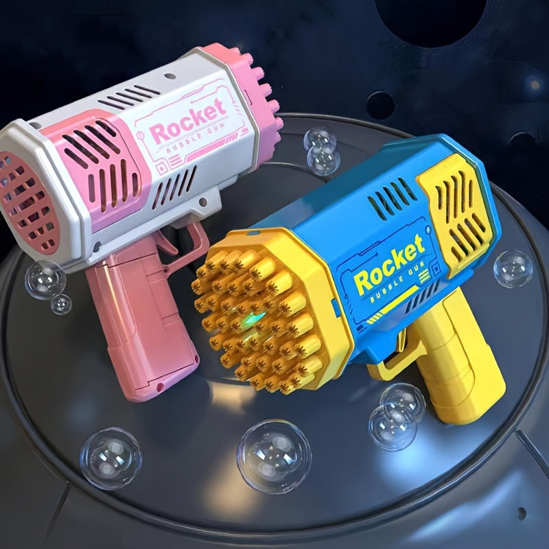 Fei Rui 40-teshikli elektr pufakcha quroli: LED chiroqlar, pushti va ko'k, portativ, ochiq havoda partiya o'yinchoqi; pufak eritmasi kiritilmagan. Sovg'a uchun emas.