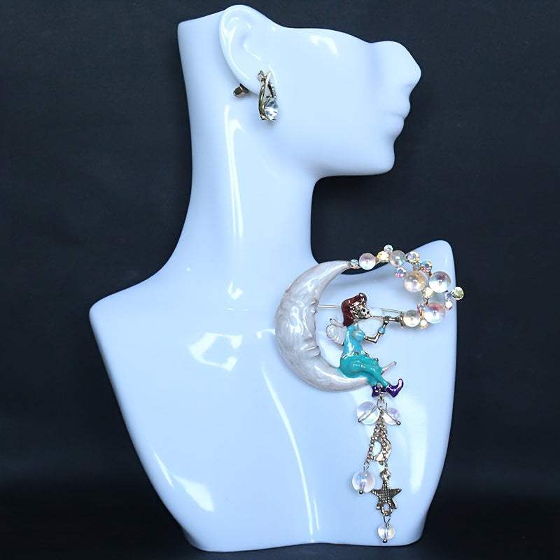 Vintage Elf Fairy Brooch with Dazzling Tassel Enamel Pin for Women