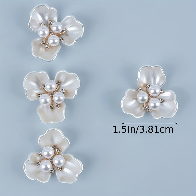 Set of 20 Faux Pearl Rhinestone Flower Button Embellishments for Jewelry Making and Crafts