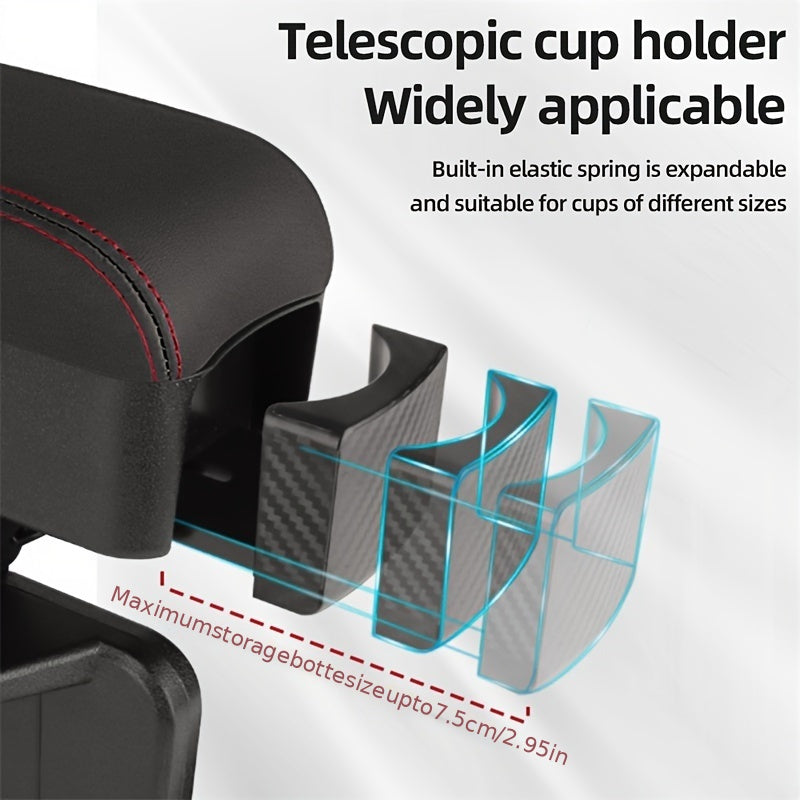 PU Leather Car Armrest Organizer with Hidden Cup Holder Black Center Console Storage