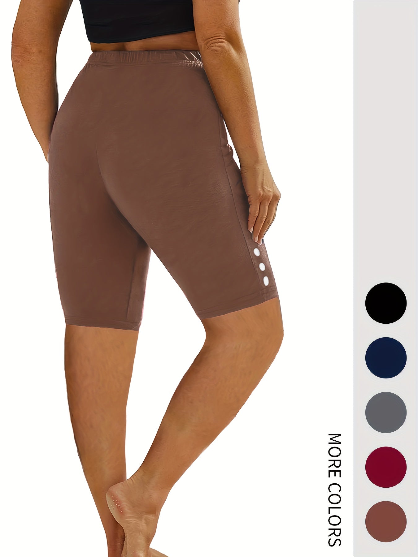 Women's High-Waisted Stretch Capri Leggings Yoga Workout Shorts Solid Color