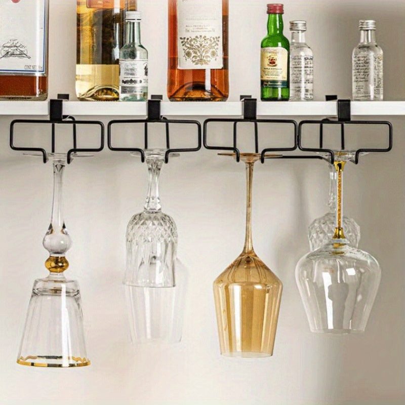 3-Piece Metal Space-Saving Wine Glass Rack No-Drill Upside-Down Stemware Organizer for Kitchen and Bar Cabinets