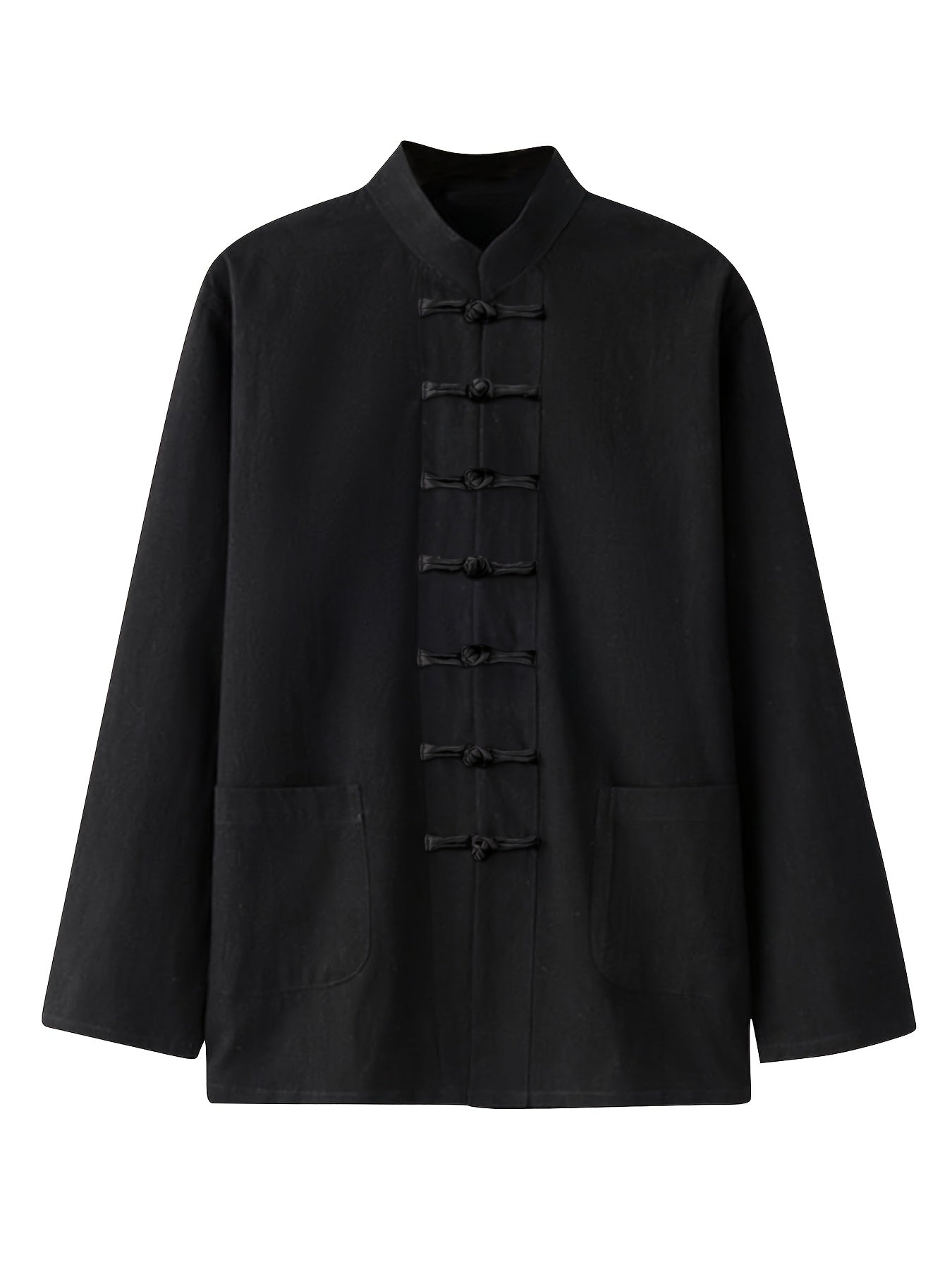 Men's Plus Size Traditional Chinese Hanfu Tang Suit Long Sleeve Vintage Martial Arts Shirt