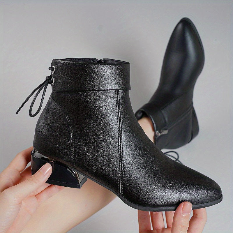 Женские черные ботинки на каблуке с заостренным носком, массивным каблуком, молнией и амортизирующей стелькой