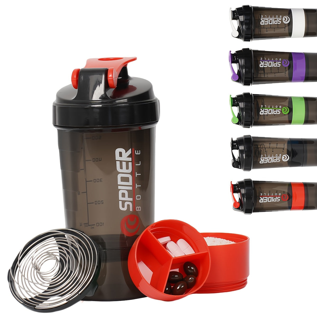 500ml Protein Shaker Bottle with Layered Storage Leak-Proof Mixing Ball for Gym and Outdoor Activities