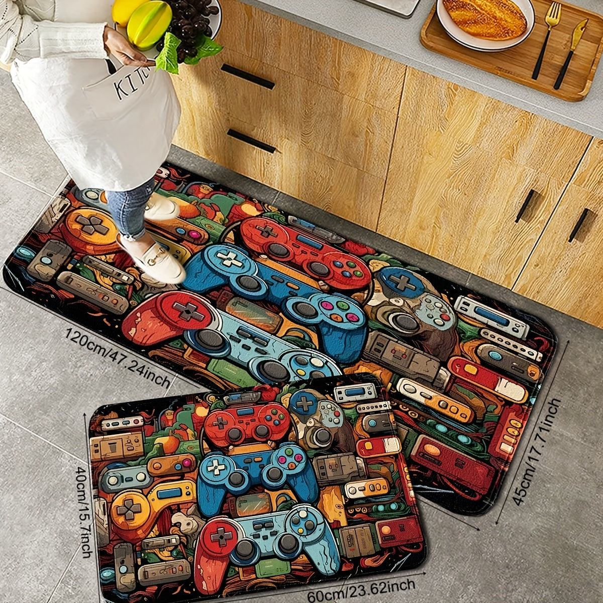 Retro Gaming Controller Rug Non-Slip Door Mat for Game Room Bedroom Entry