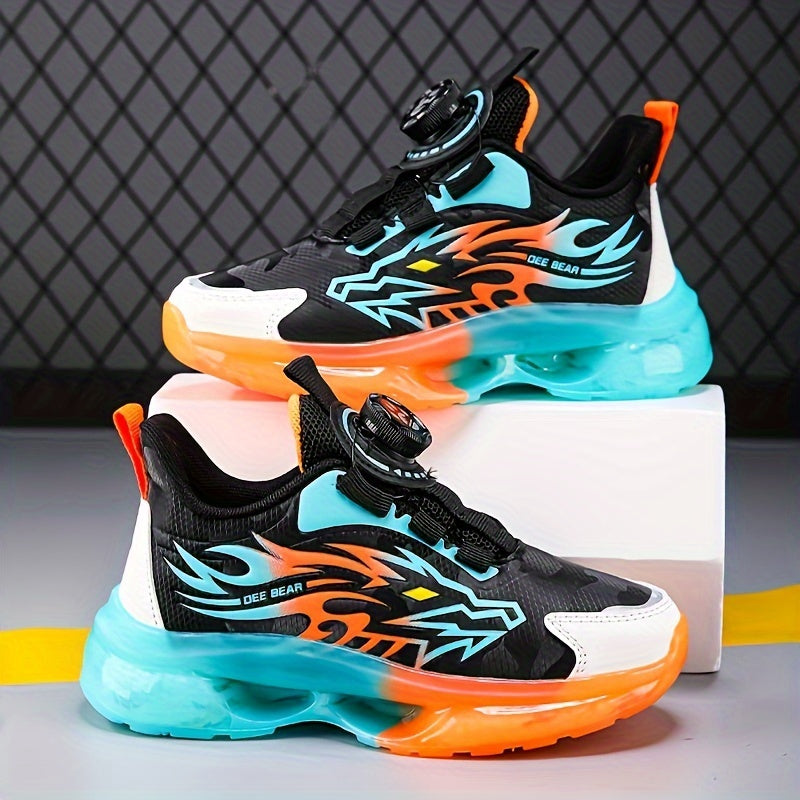 Kids Boys Striped Fitness Sneakers Low Top PU Fabric EVA Closure