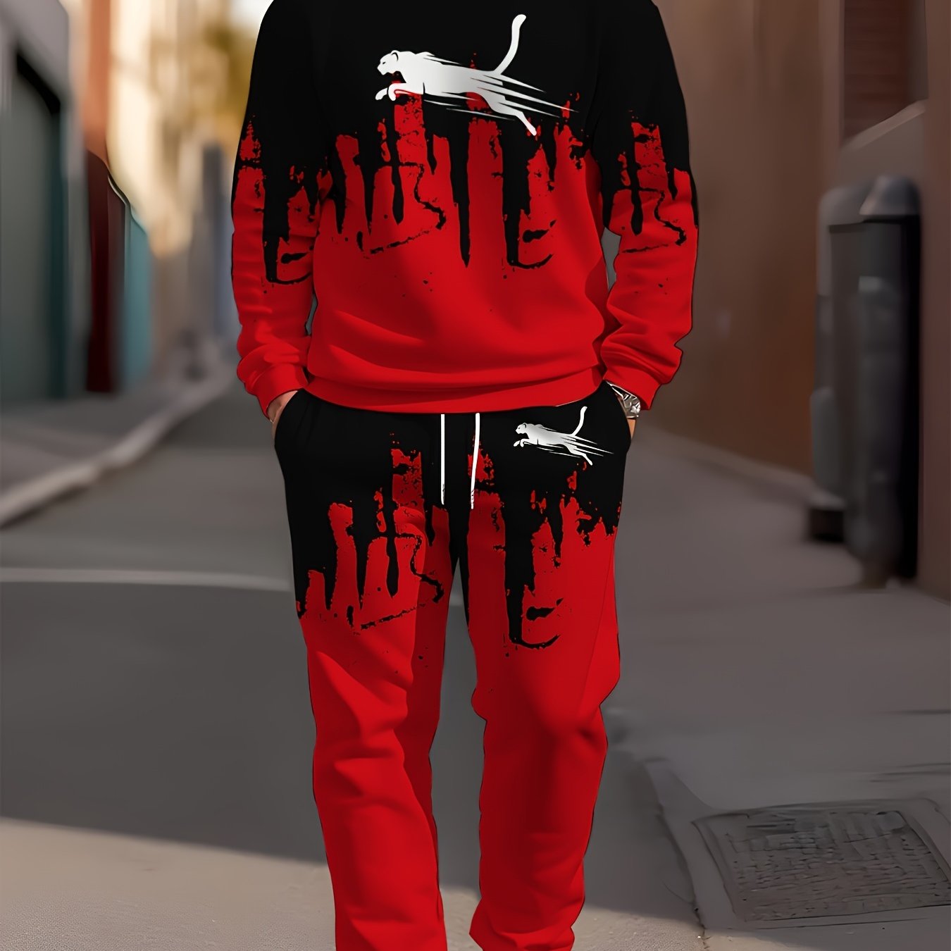 Men's Casual Print Long Sleeve Polyester Outfit